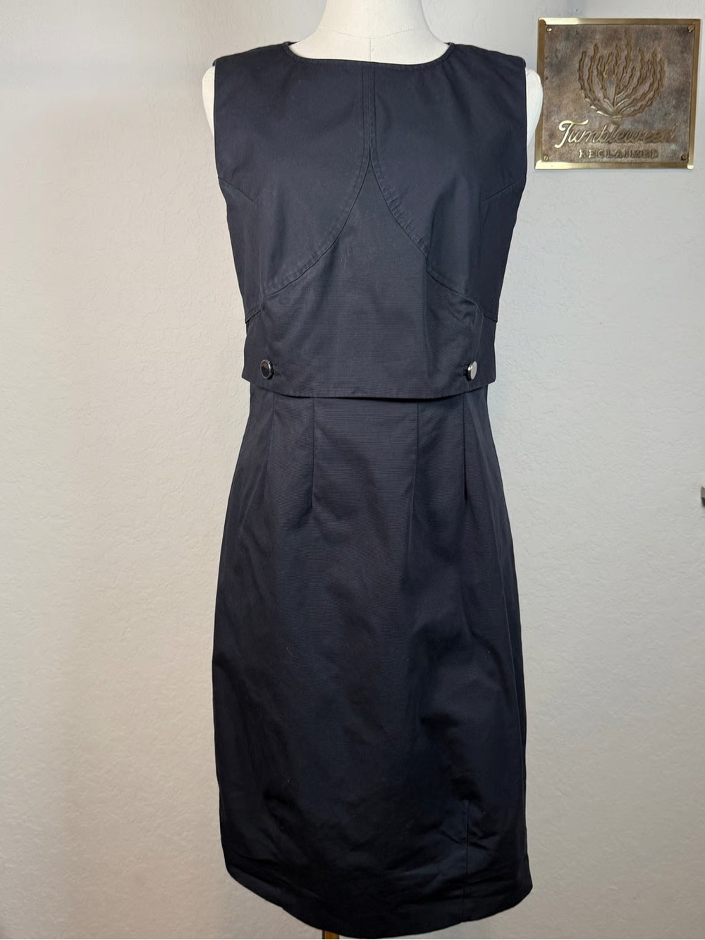 Brooks Brothers Black Sleeveless Sheath Mini Dress with Button Trim- size 10